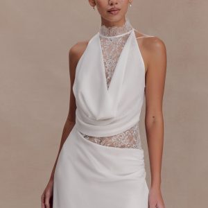 Arra Chiffon And Lace Halter Mini Dress - White