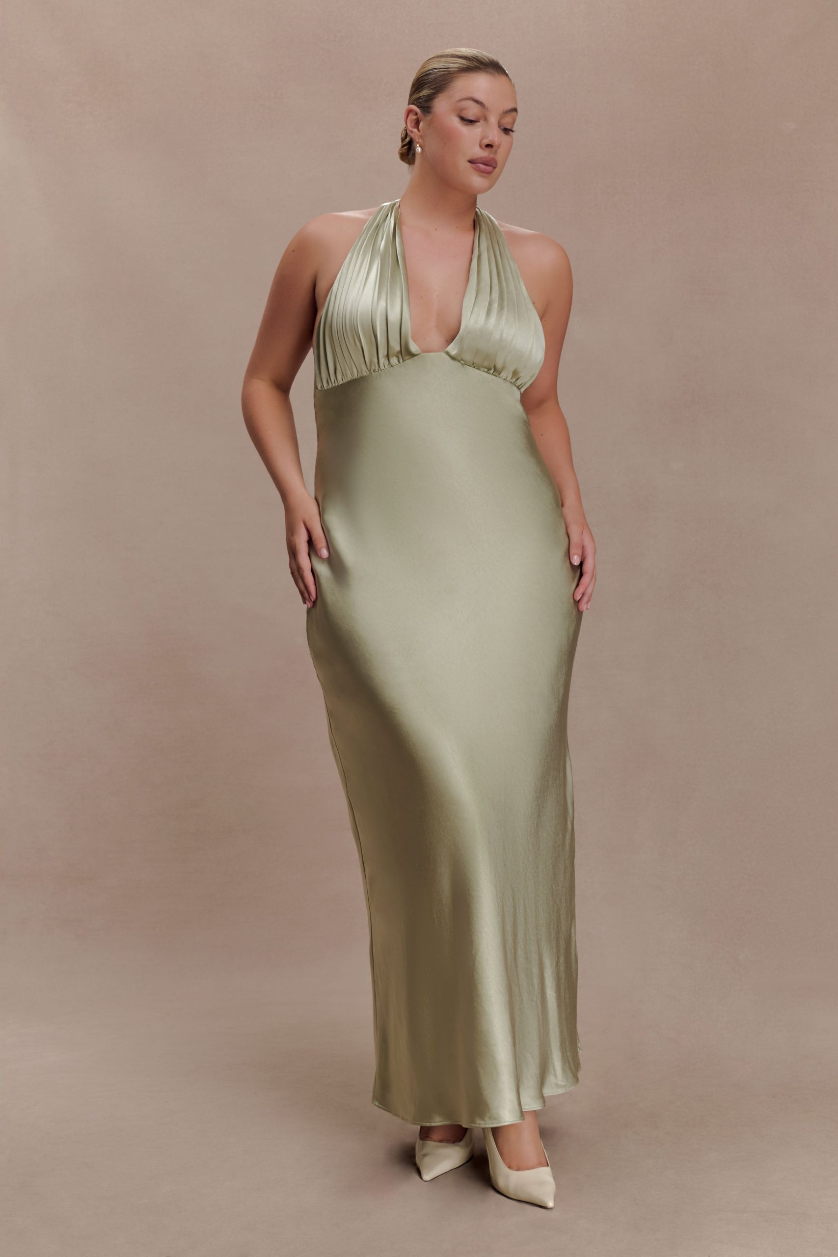 Alice Satin Halter Maxi Dress - Sage - Image 8