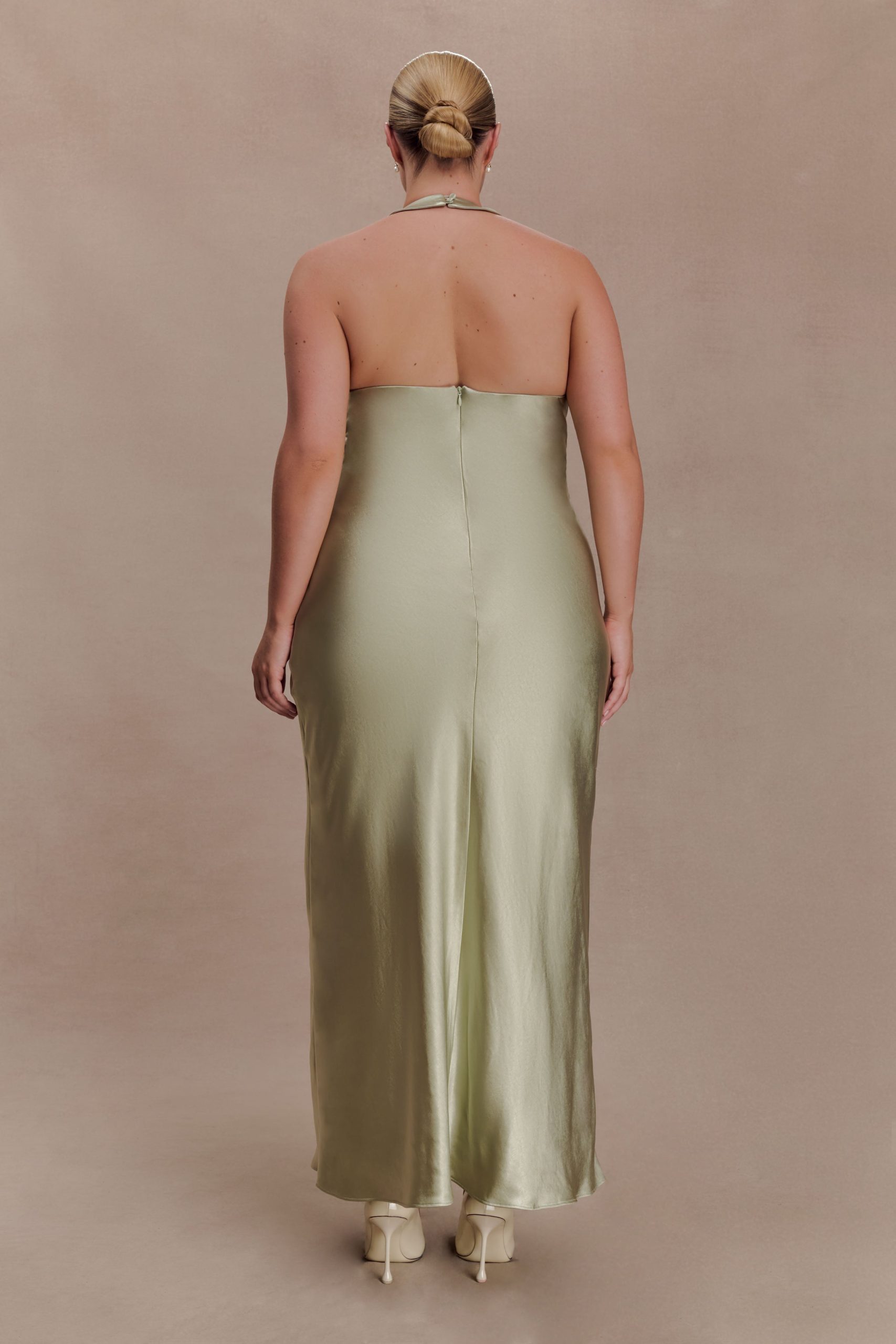 Alice Satin Halter Maxi Dress - Sage - Image 9