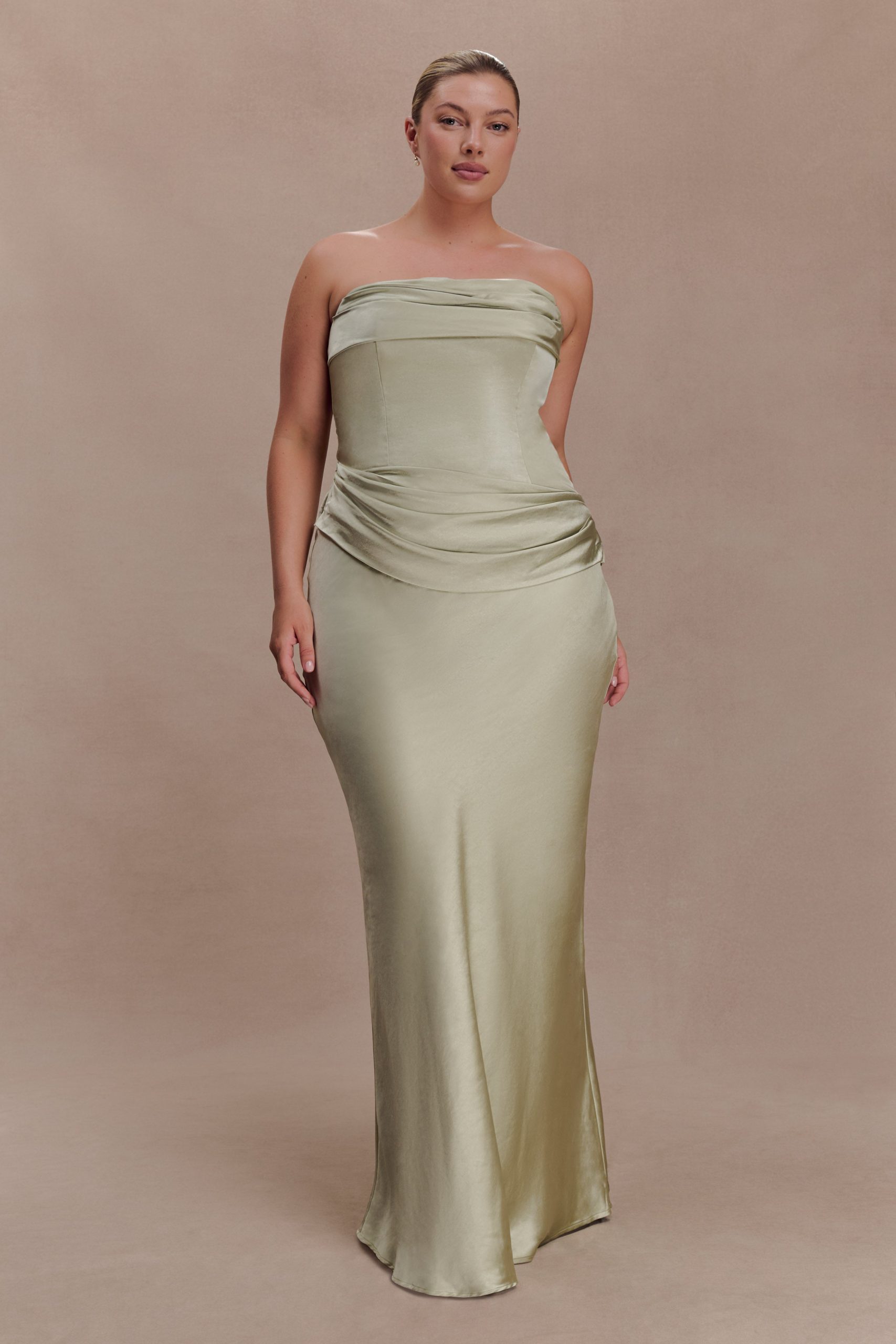Jasmine Strapless Satin Maxi Dress - Sage - Image 3