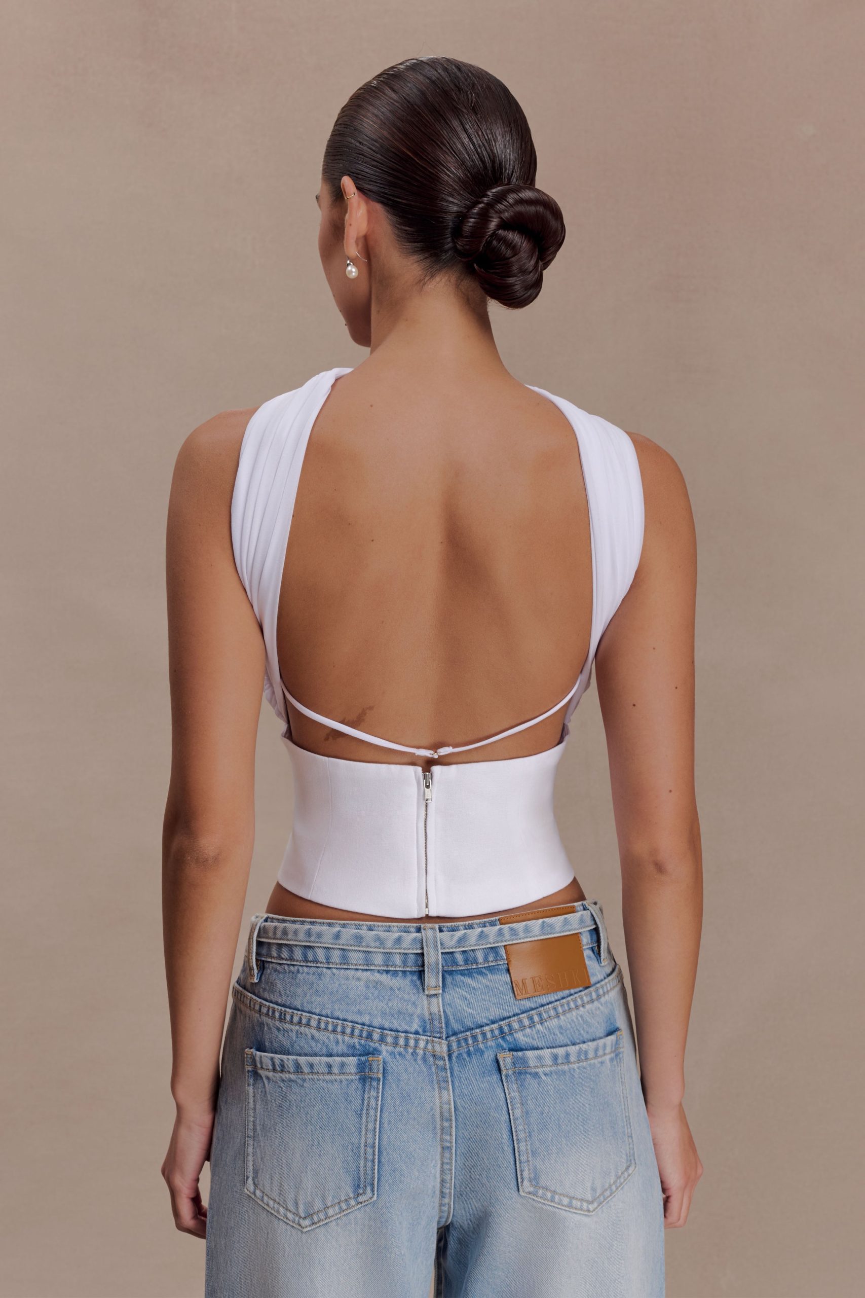 Talia Chiffon And Linen Halter Top - White - Image 2