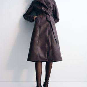 Tarah Faux Leather Trench Coat - Cacao Brown