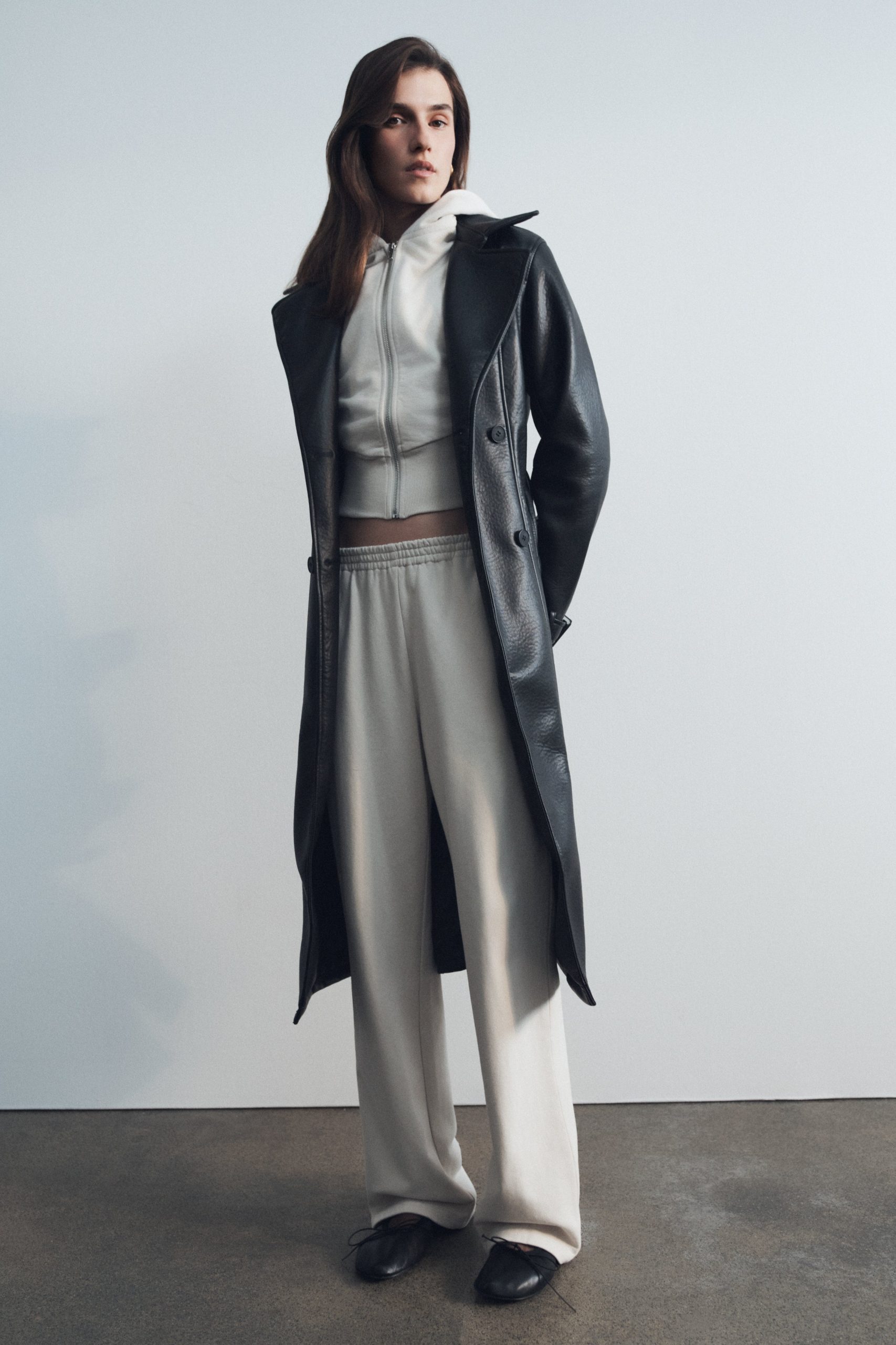 Tarah Faux Leather Trench Coat - Black - Image 2