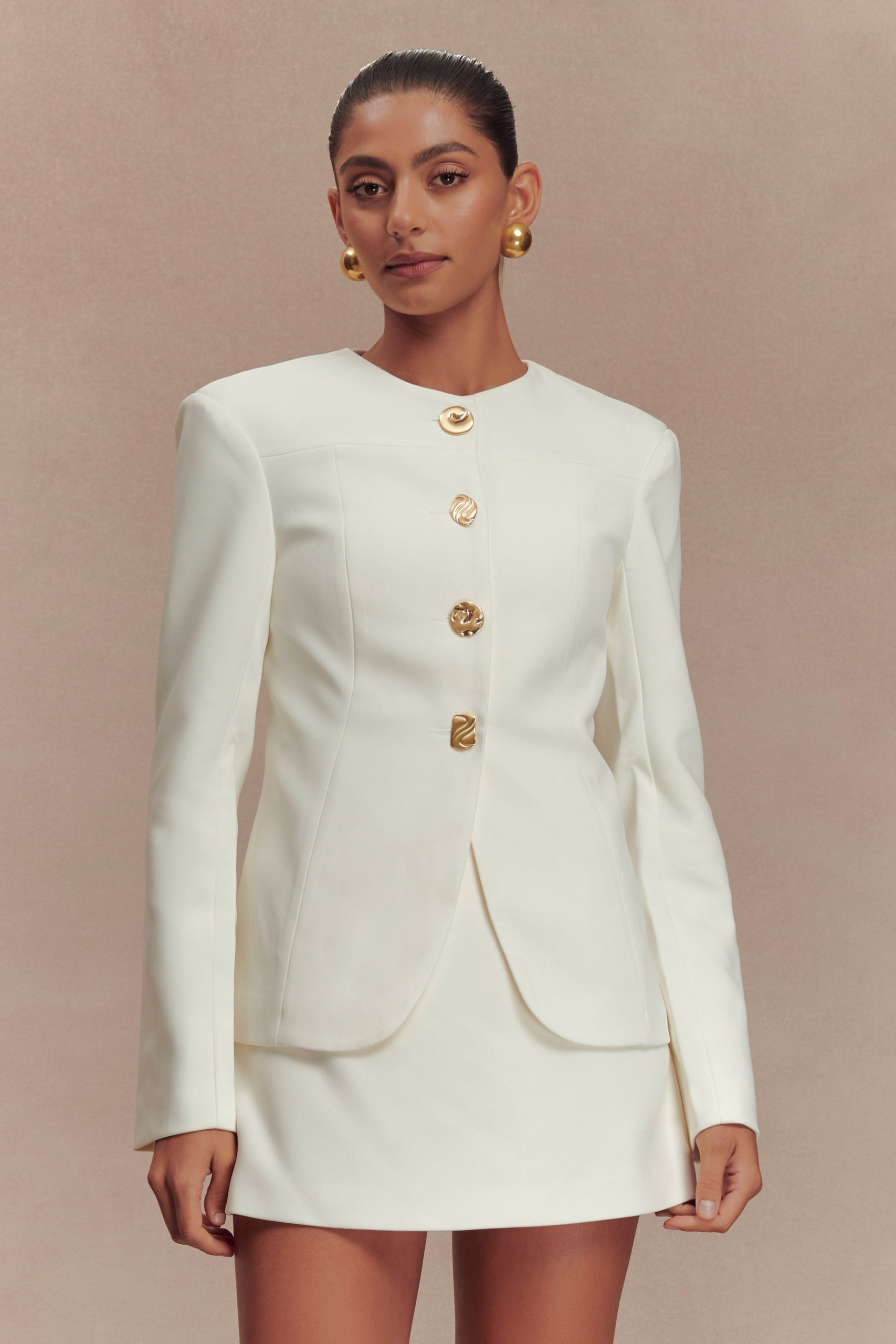 Asia Mixed Button Blazer - Ivory - Image 6