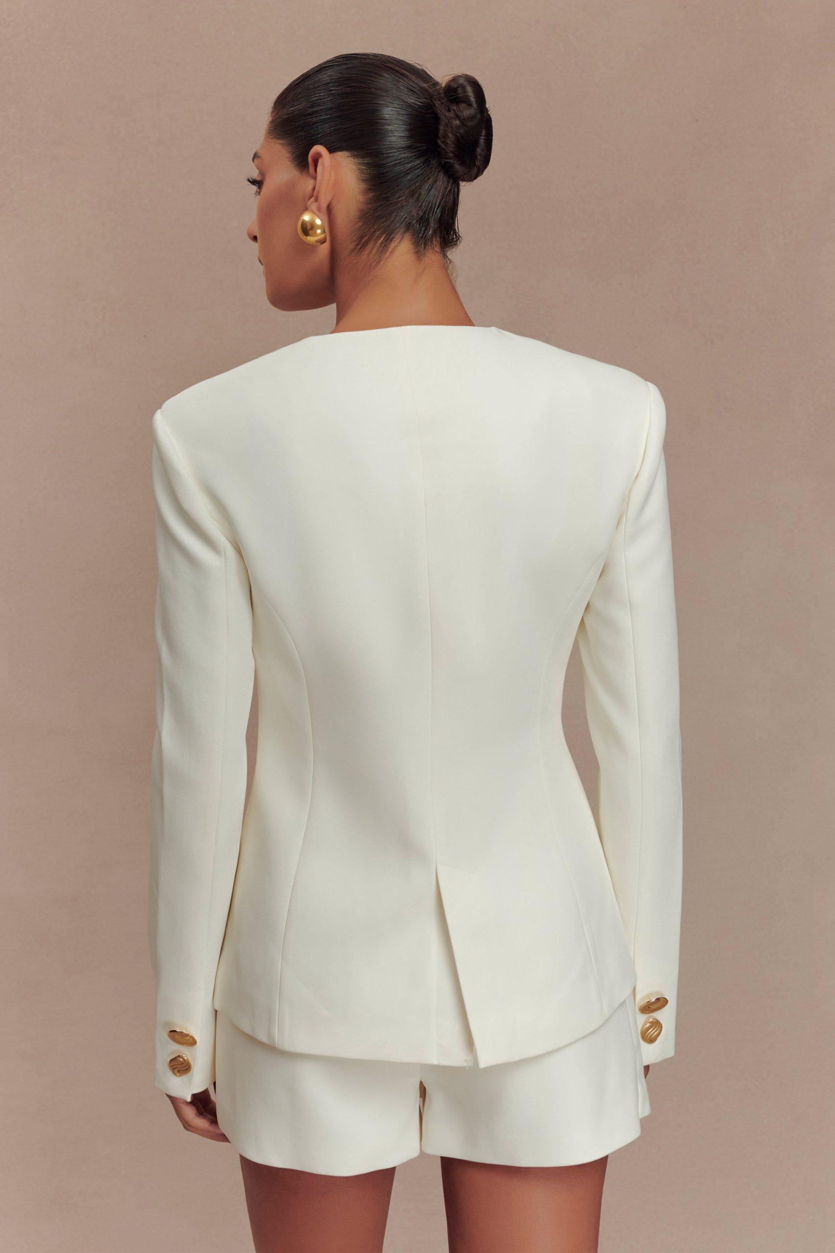 Asia Mixed Button Blazer - Ivory - Image 8