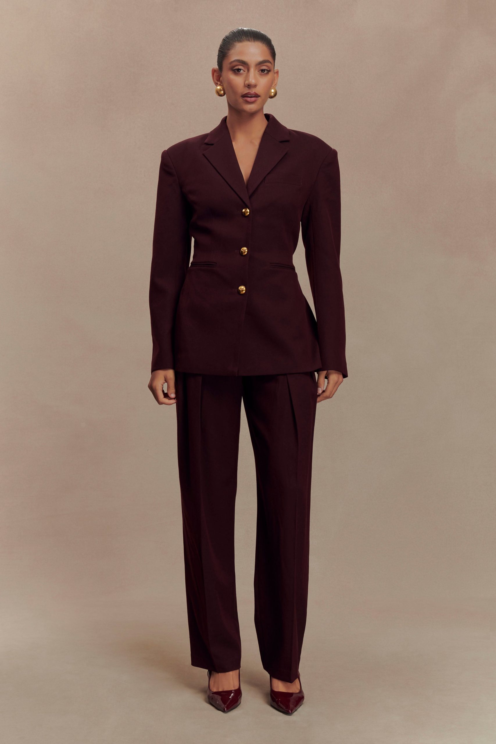 Penelope Pleated High Waisted Pants - Mahogany - Image 4