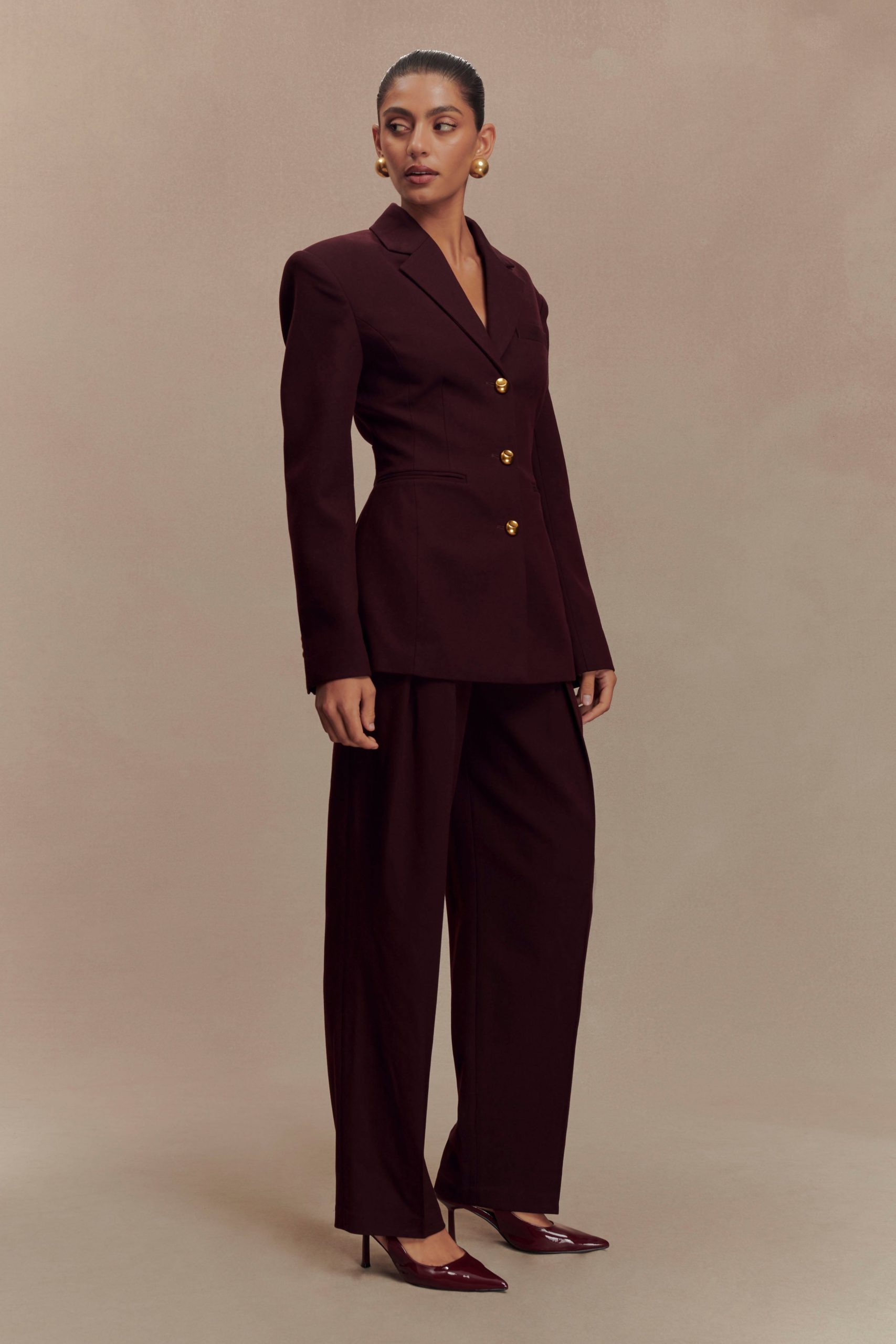 Penelope Pleated High Waisted Pants - Mahogany - Image 6