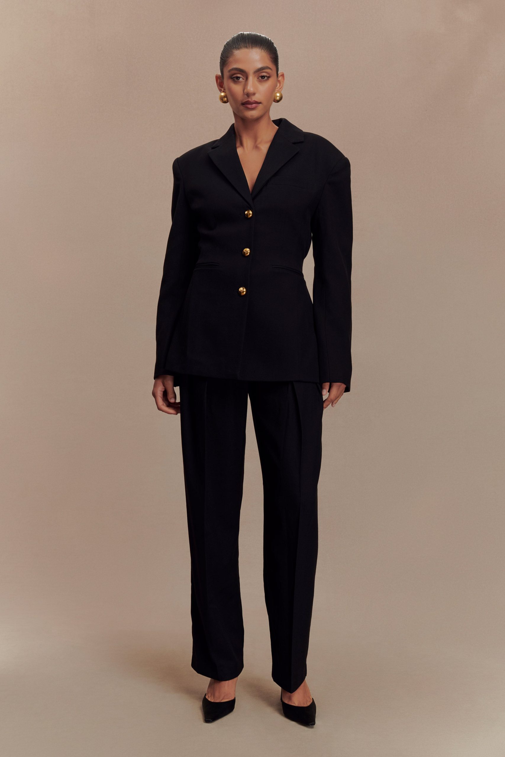 Penelope Pleated High Waisted Pants - Black - Image 6