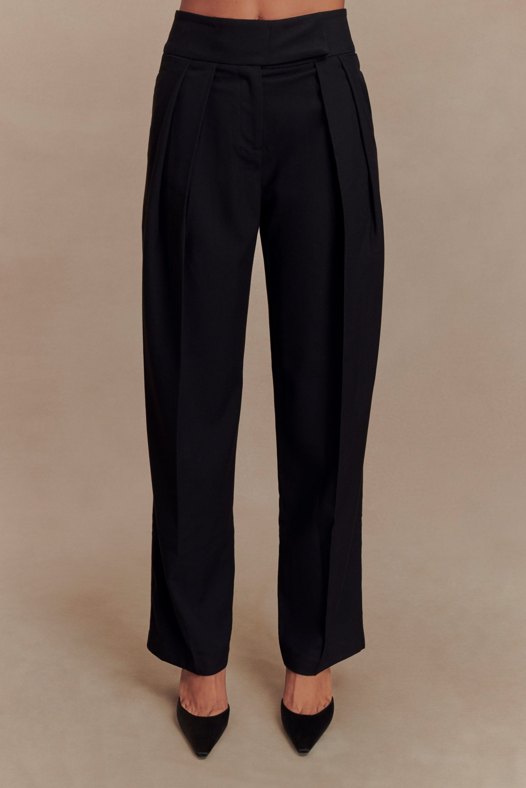Penelope Pleated High Waisted Pants - Black - Image 2