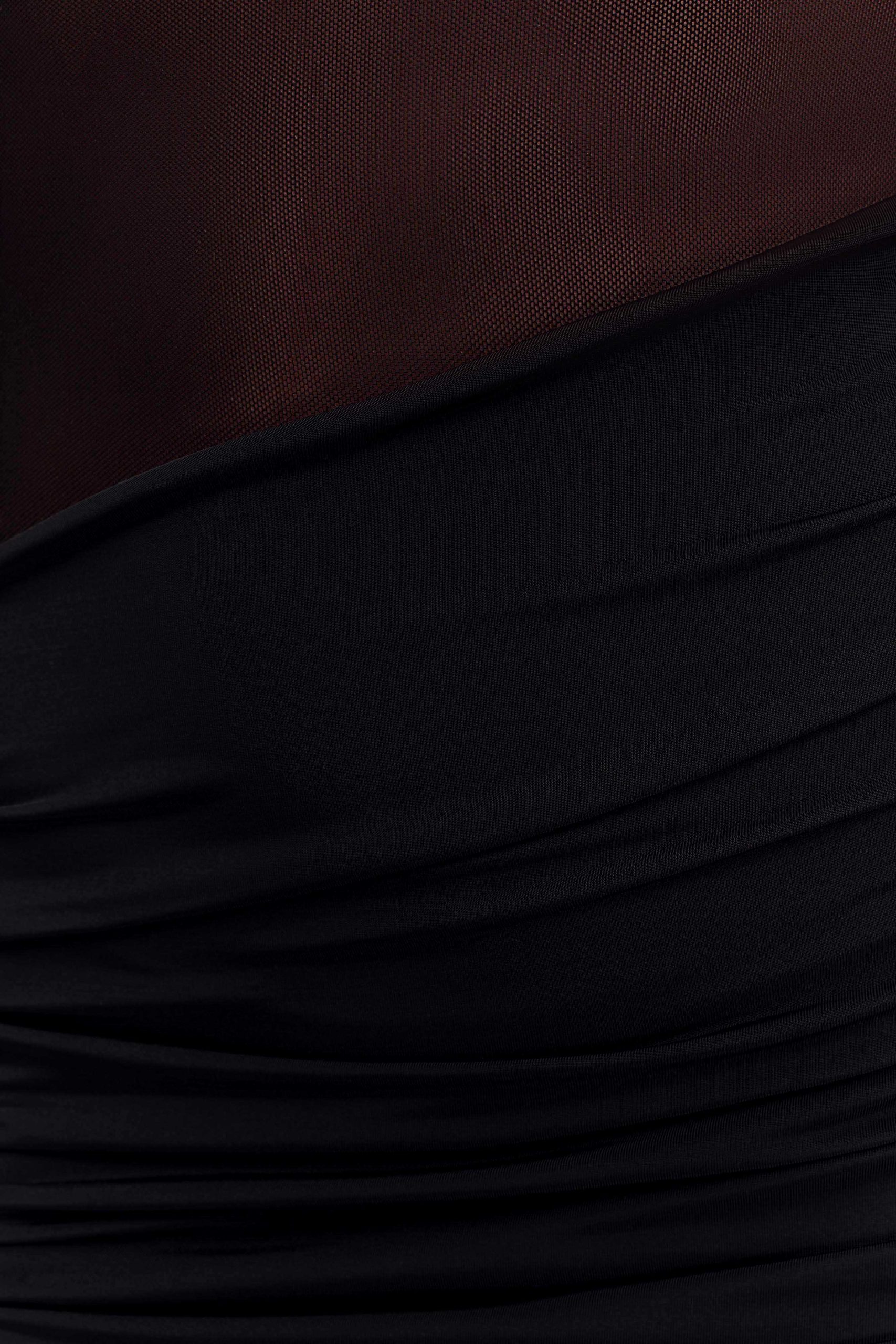 Dallas One Shoulder Mesh Maxi Dress - Black - Image 5