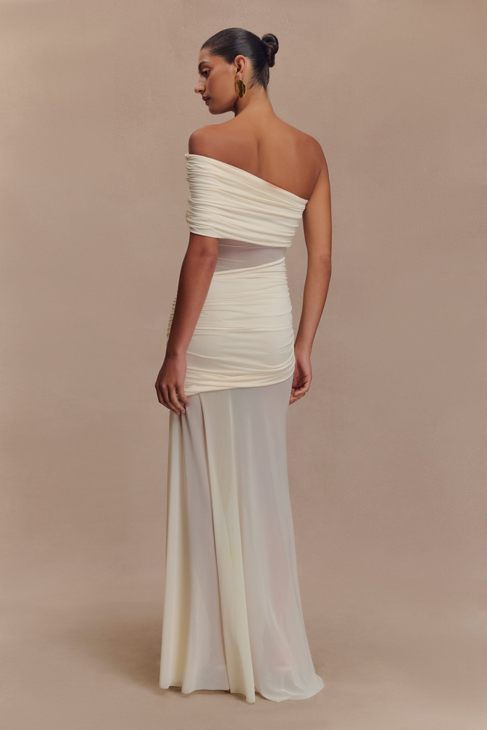 Dallas One Shoulder Mesh Maxi Dress - Ivory - Image 4