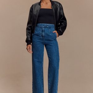 Codi Faux Leather Bomber Jacket - Black