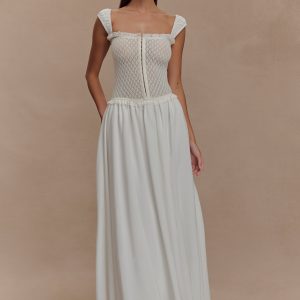Tahlia Pointelle Knit Midi Dress - White