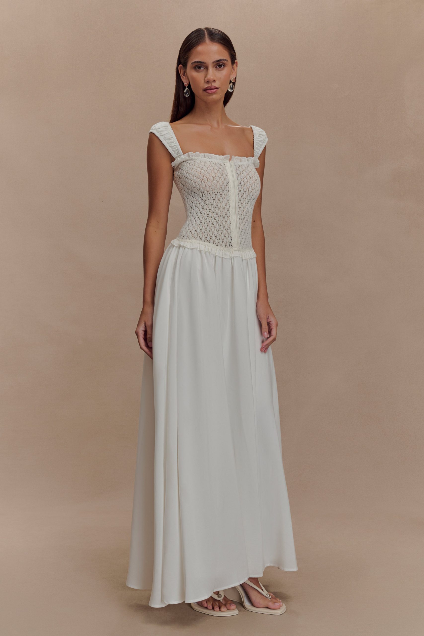 Tahlia Pointelle Knit Midi Dress - White - Image 4