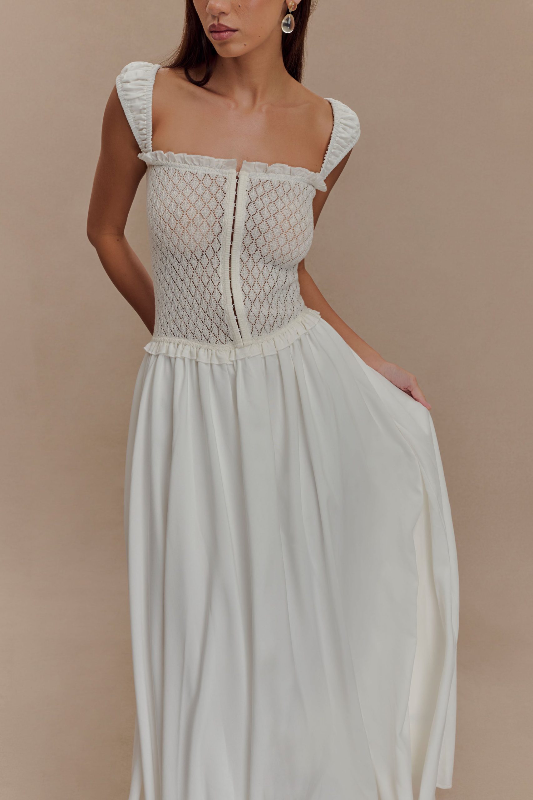 Tahlia Pointelle Knit Midi Dress - White - Image 3