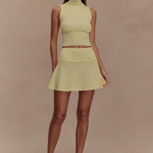 Indy Pointelle Knit Mini Skirt - Lemon