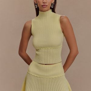 Indy Pointelle Knit Top - Lemon