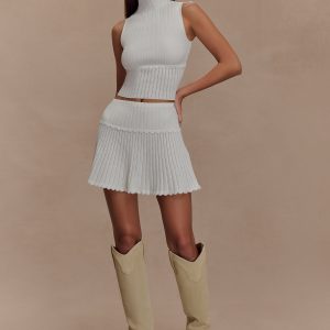 Indy Pointelle Knit Mini Skirt - Ivory