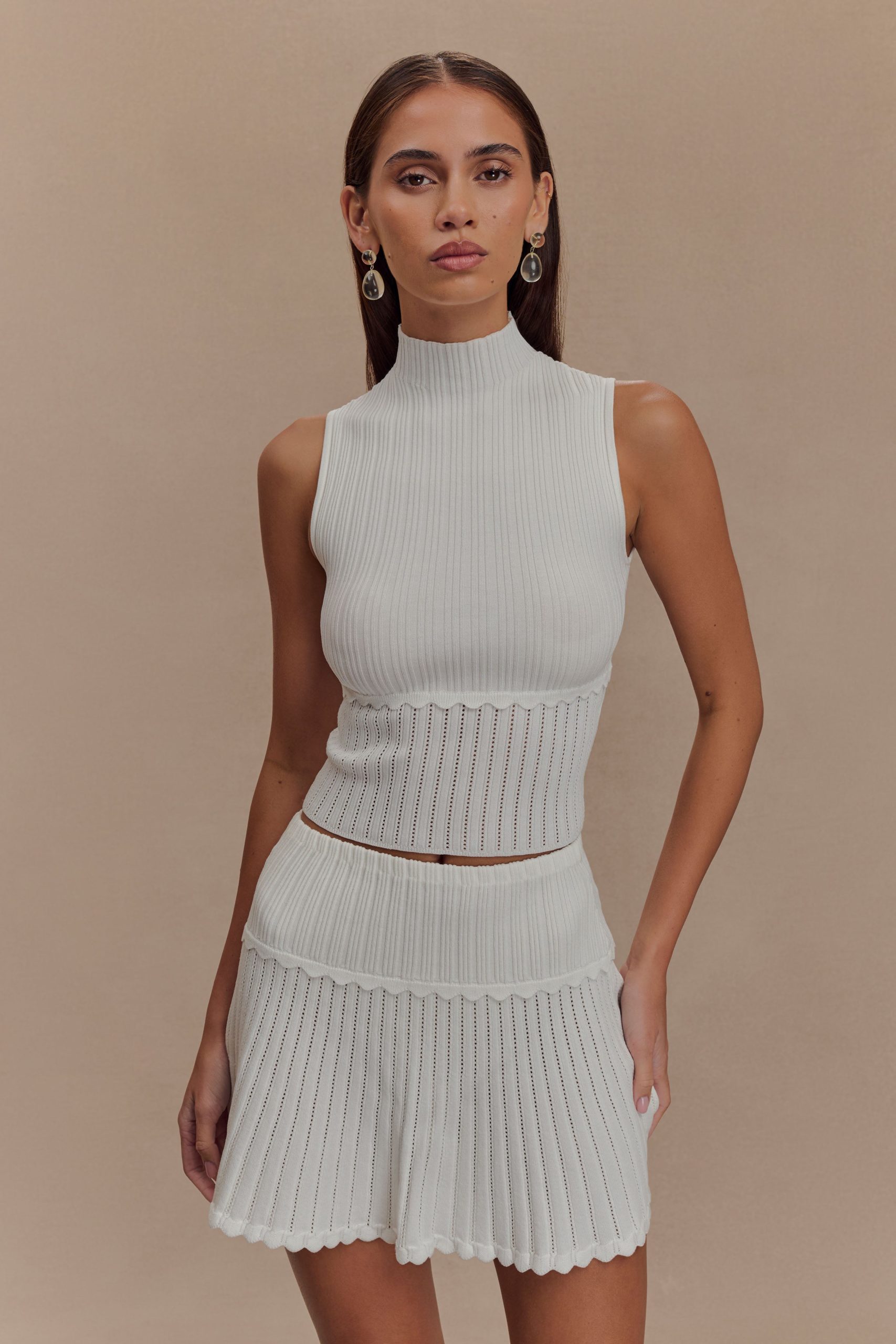 Indy Pointelle Knit Mini Skirt - Ivory - Image 4
