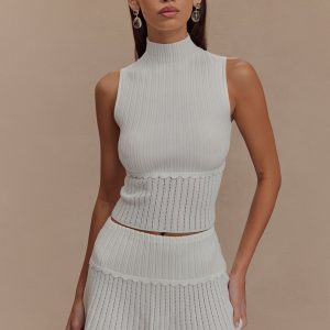 Indy Pointelle Knit Top - Ivory