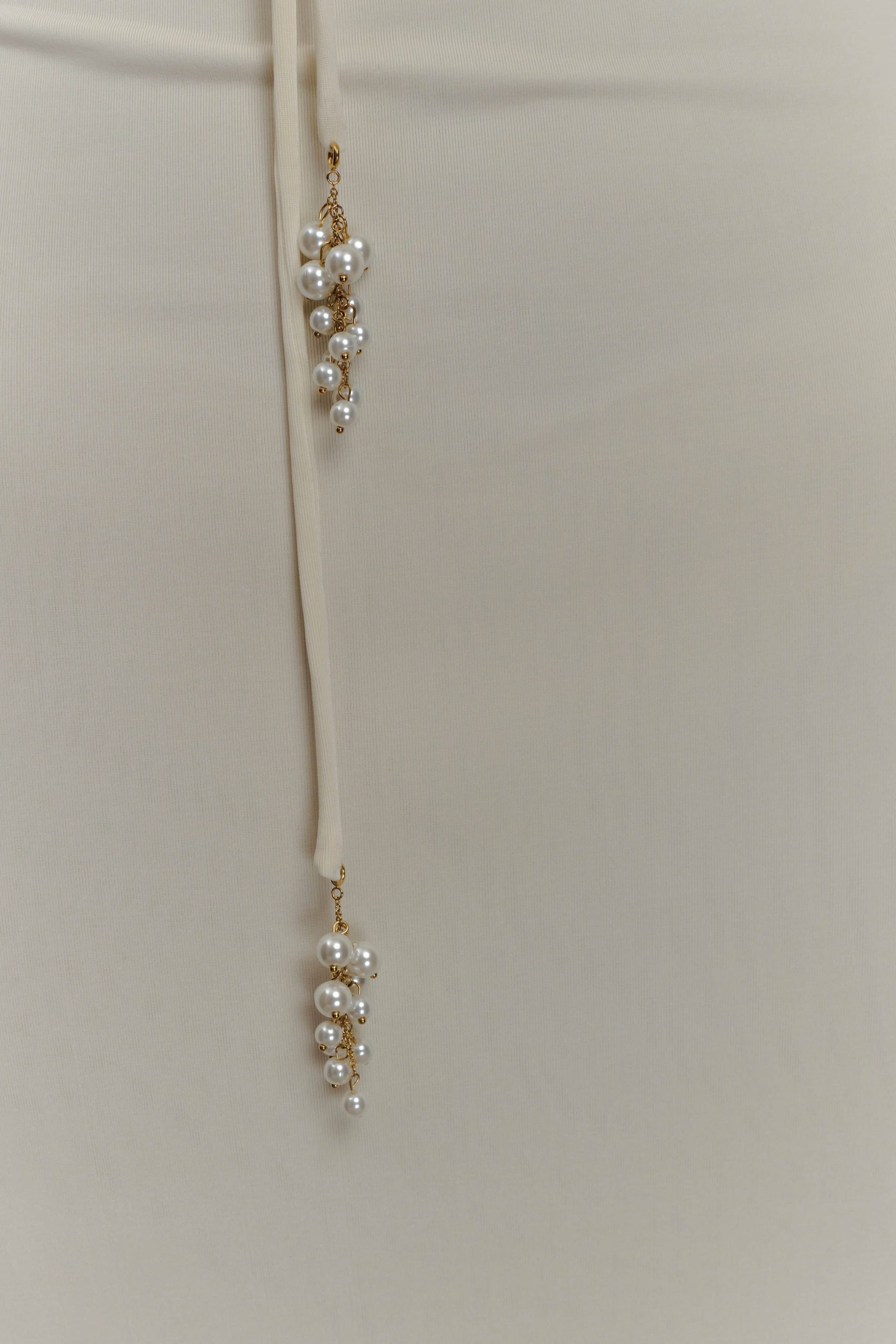 Beryl Slinky Maxi Dress With Pearls - Ivory - Image 7