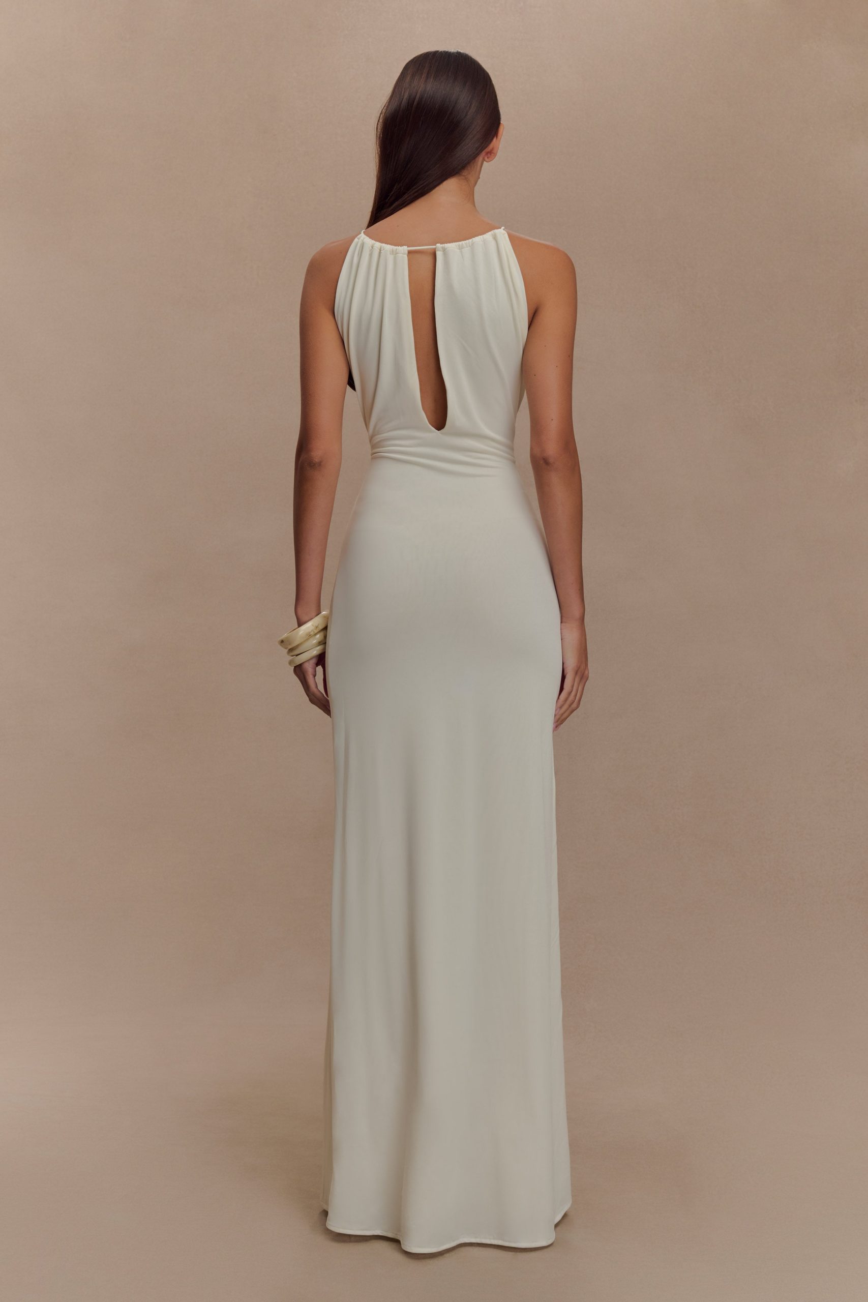 Beryl Slinky Maxi Dress With Pearls - Ivory - Image 3