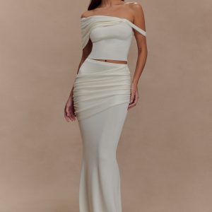 Irene Gathered Knit Maxi Skirt - Ivory