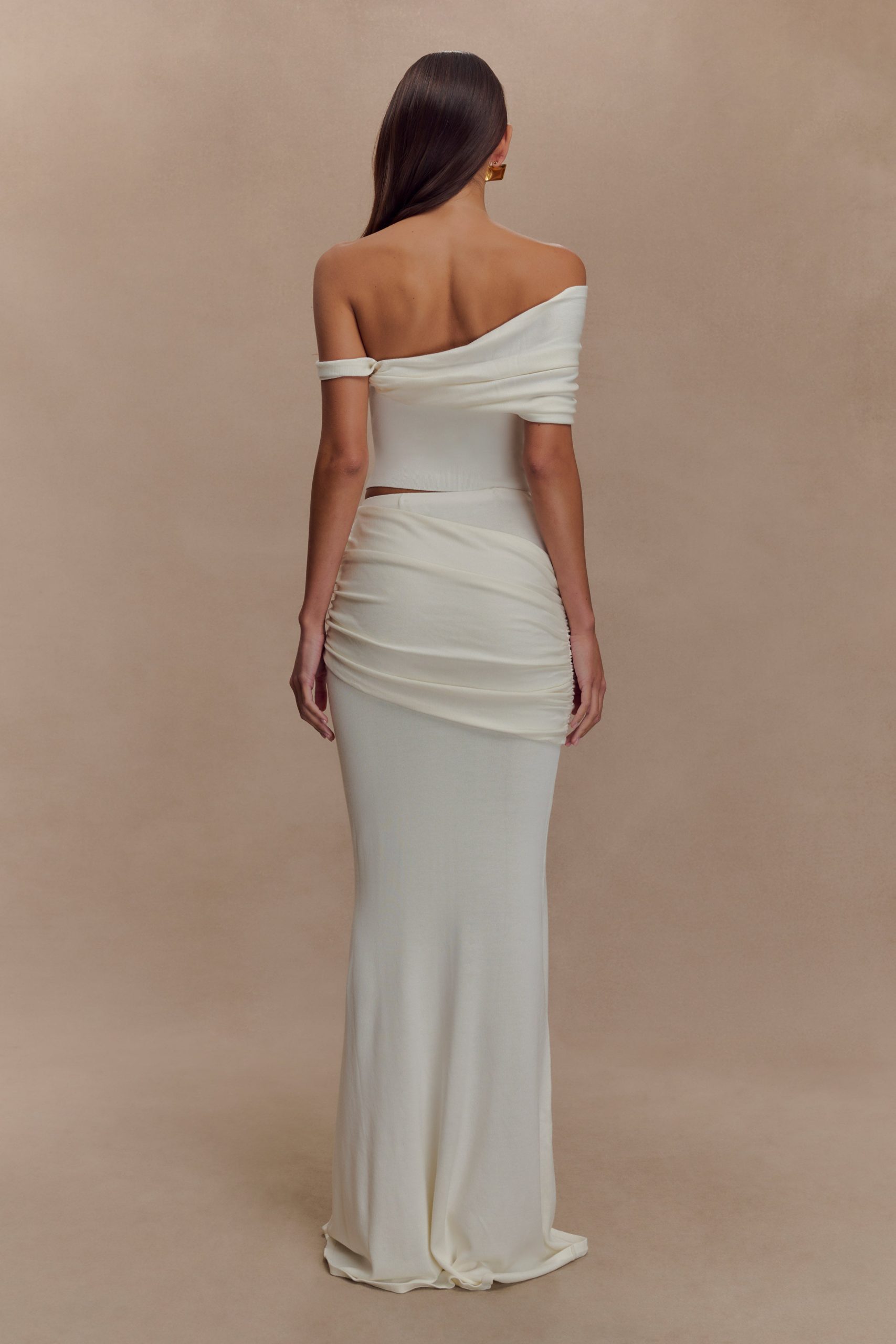 Irene Gathered Knit Maxi Skirt - Ivory - Image 2