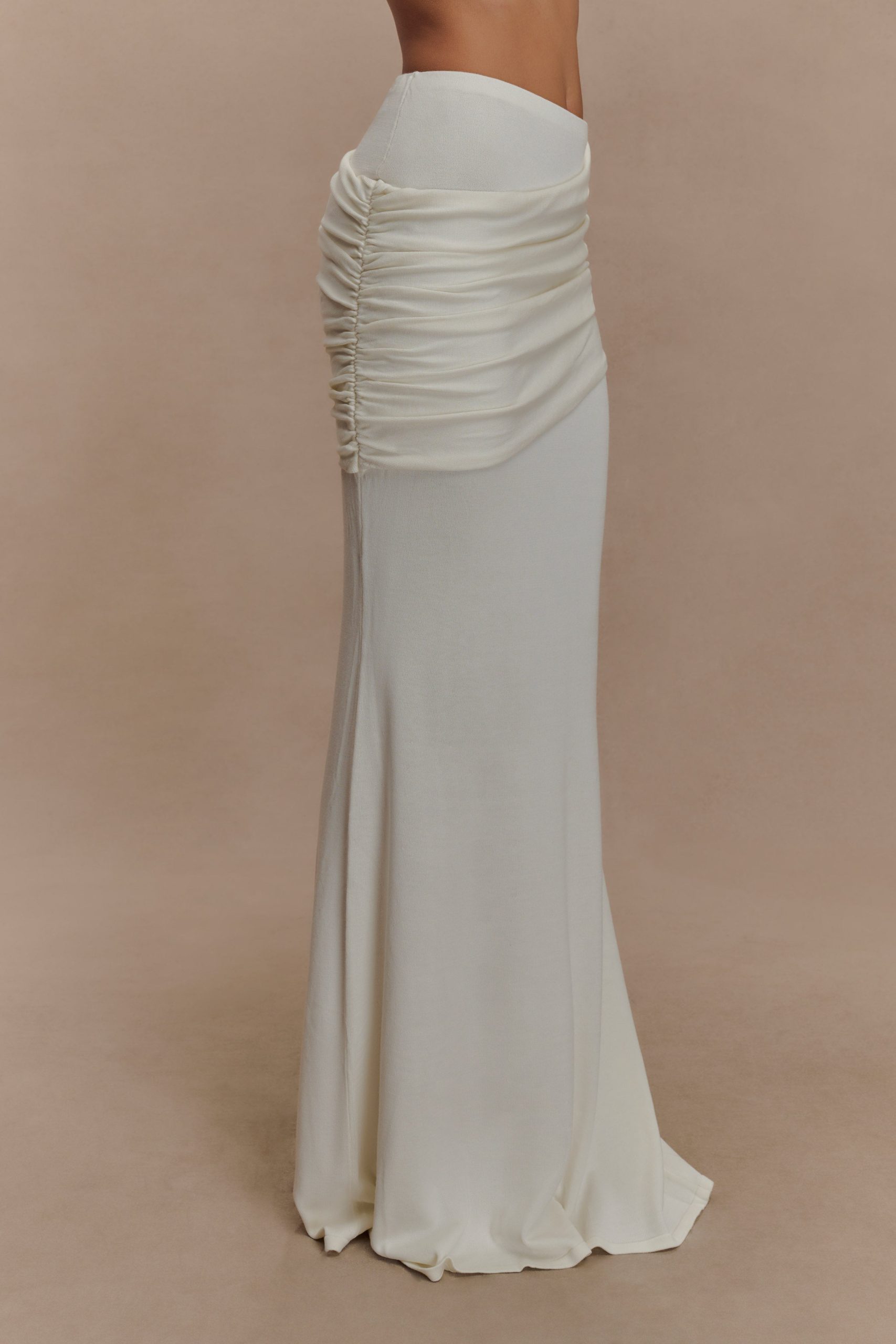 Irene Gathered Knit Maxi Skirt - Ivory - Image 4