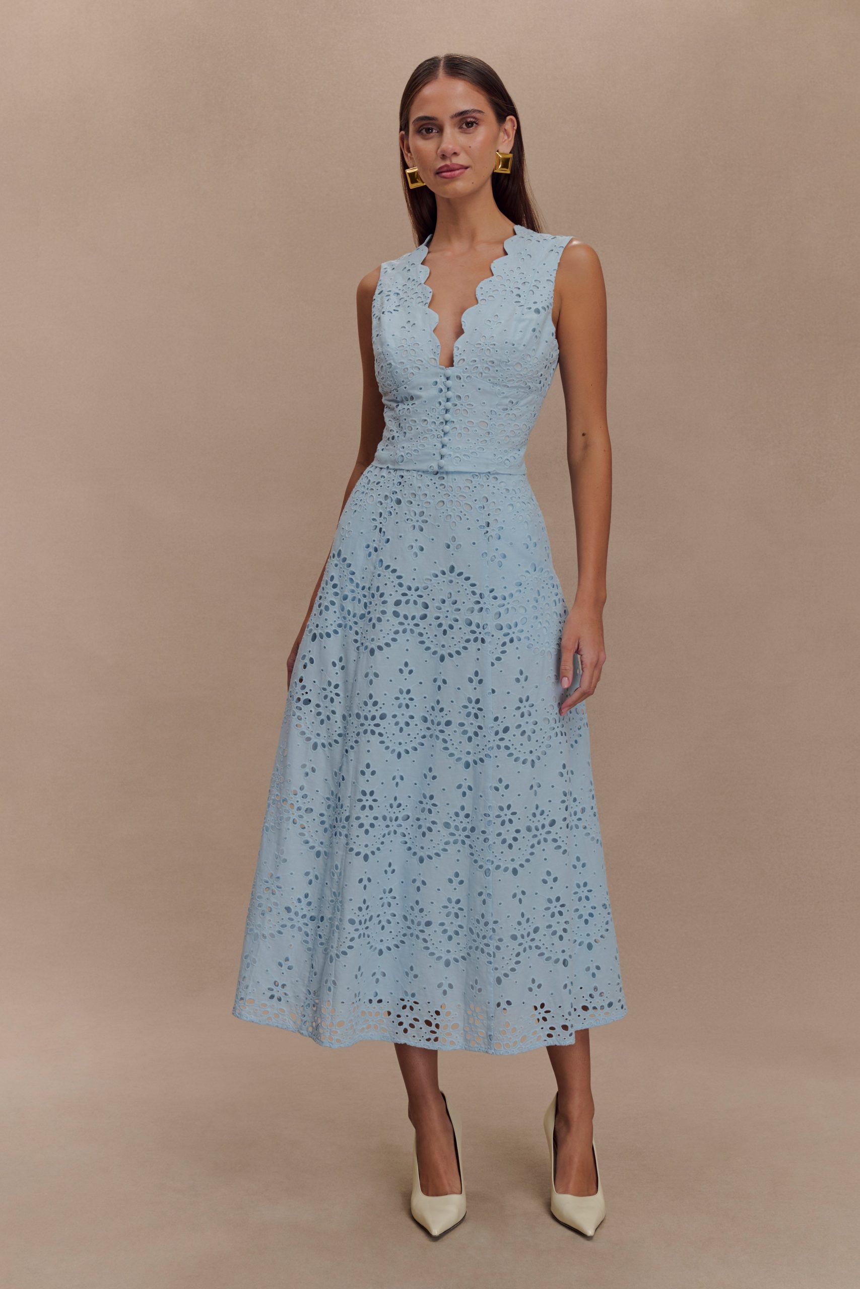 Arla Broderie Midi Skirt - Pale Cornflower Blue - Image 6
