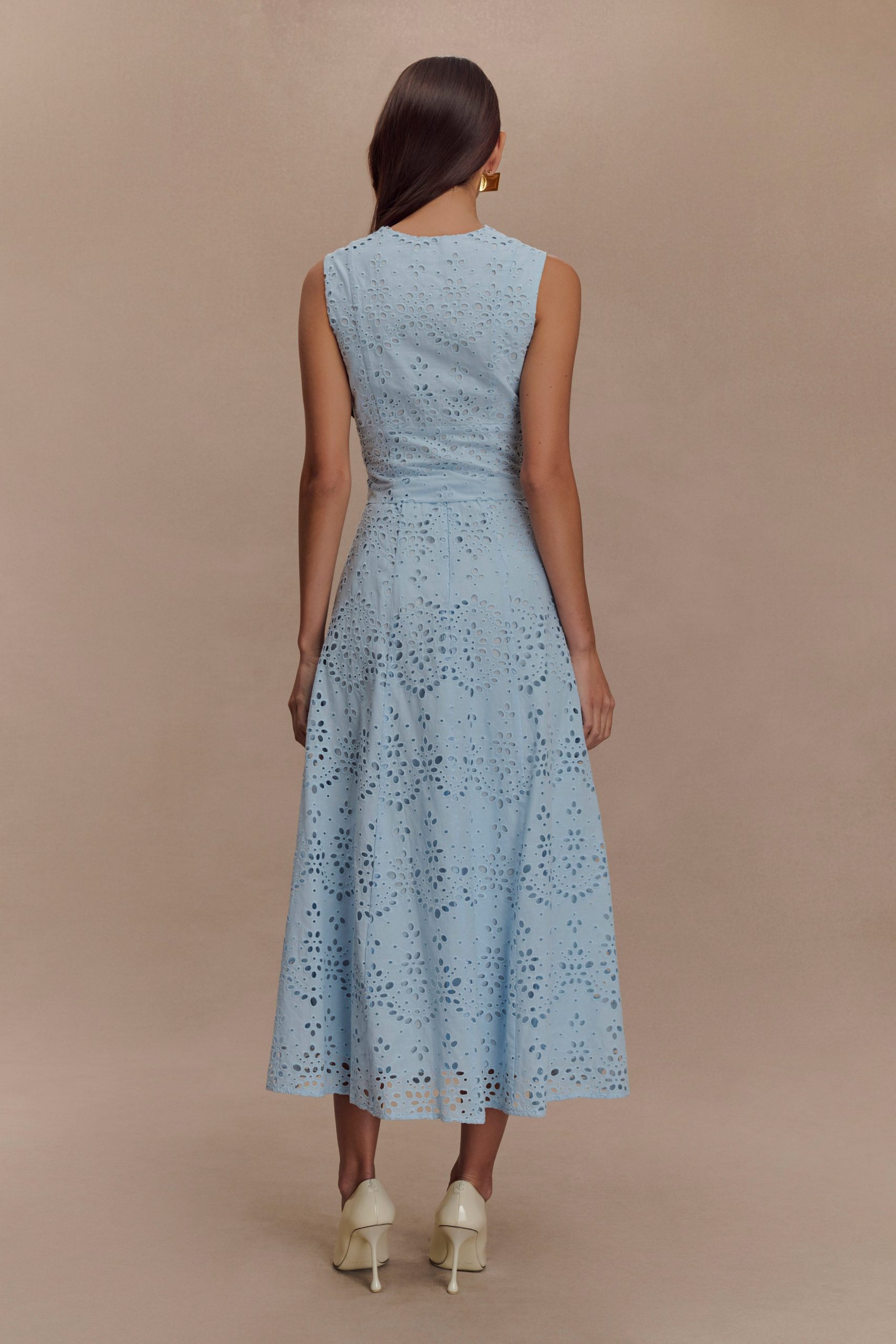 Arla Broderie Midi Skirt - Pale Cornflower Blue - Image 5