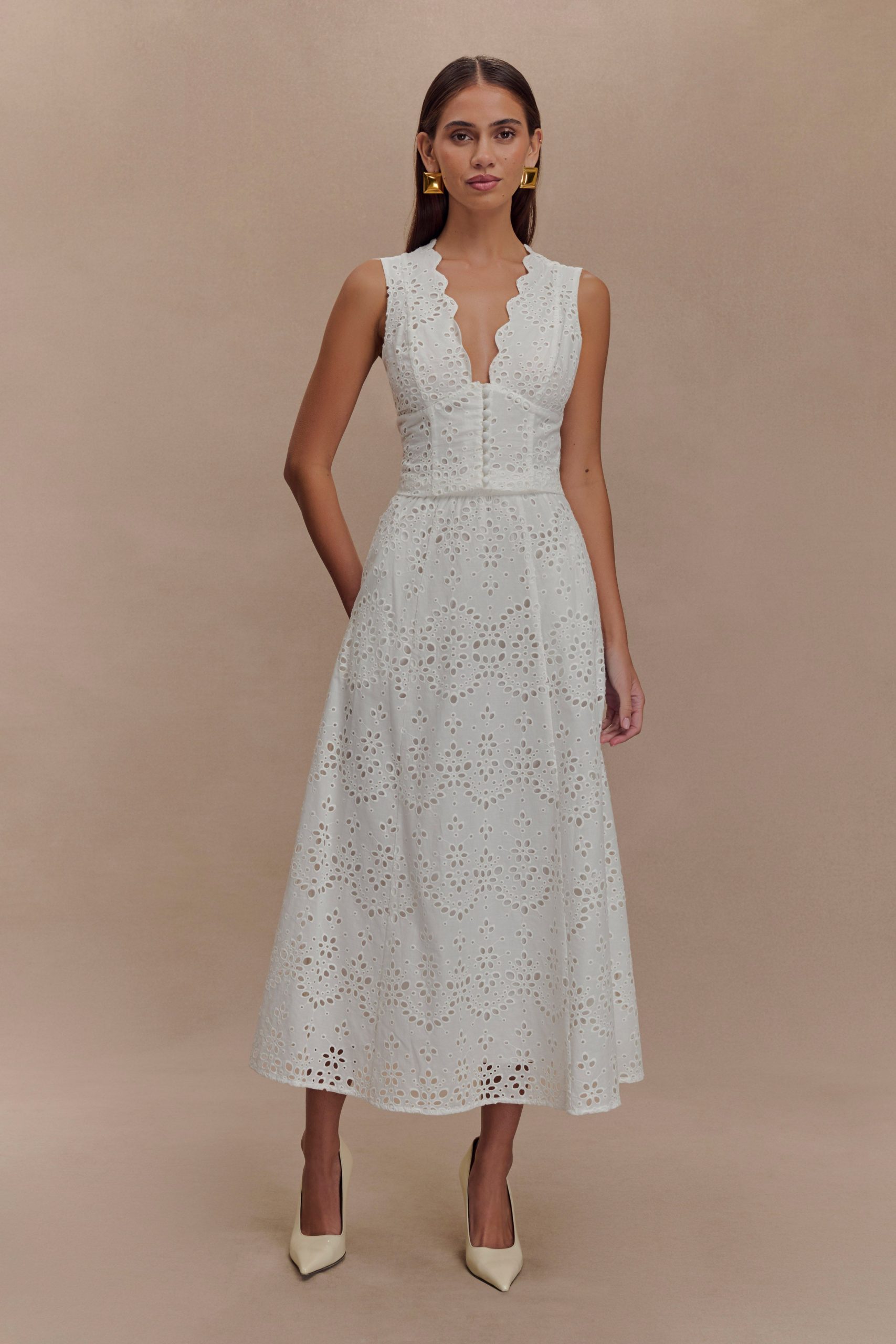 Arla Sleeveless Broderie Top - White - Image 6