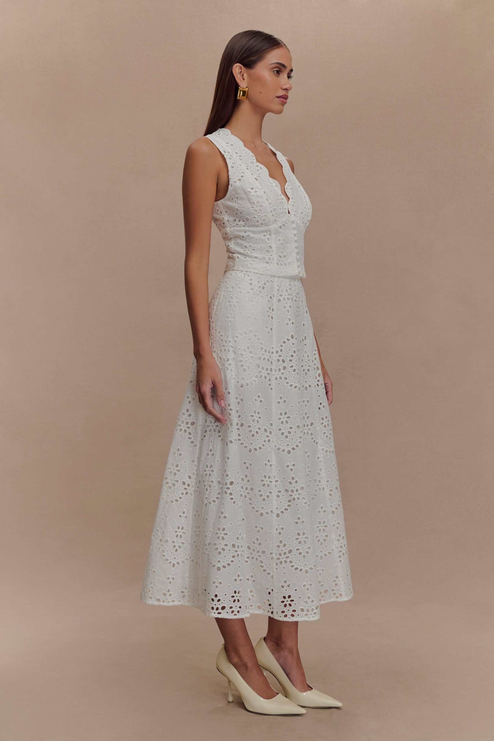 Arla Broderie Midi Skirt - White - Image 3