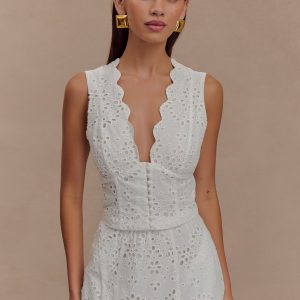 Arla Sleeveless Broderie Top - White