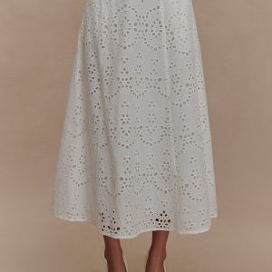 Arla Broderie Midi Skirt - White