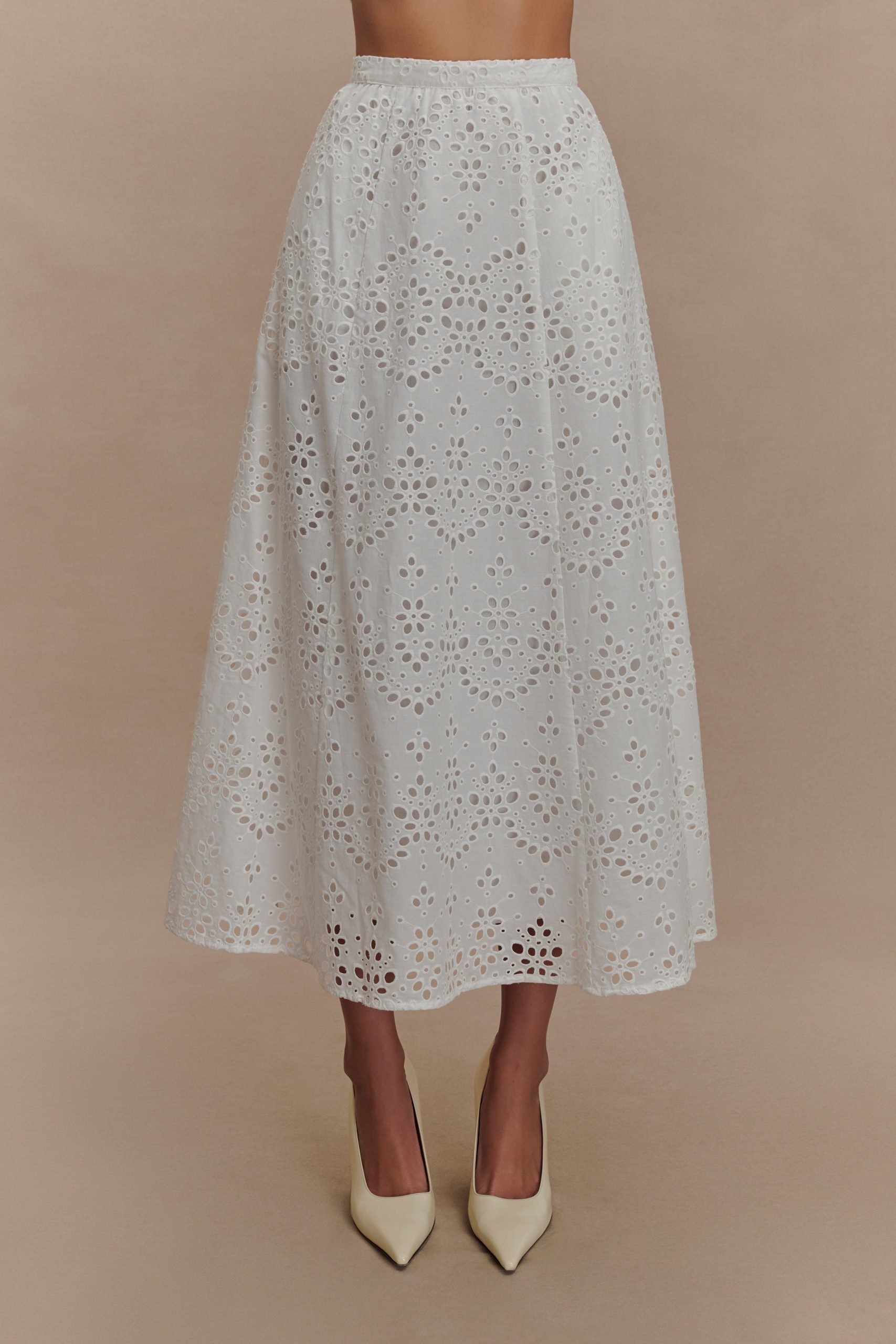 Arla Broderie Midi Skirt - White