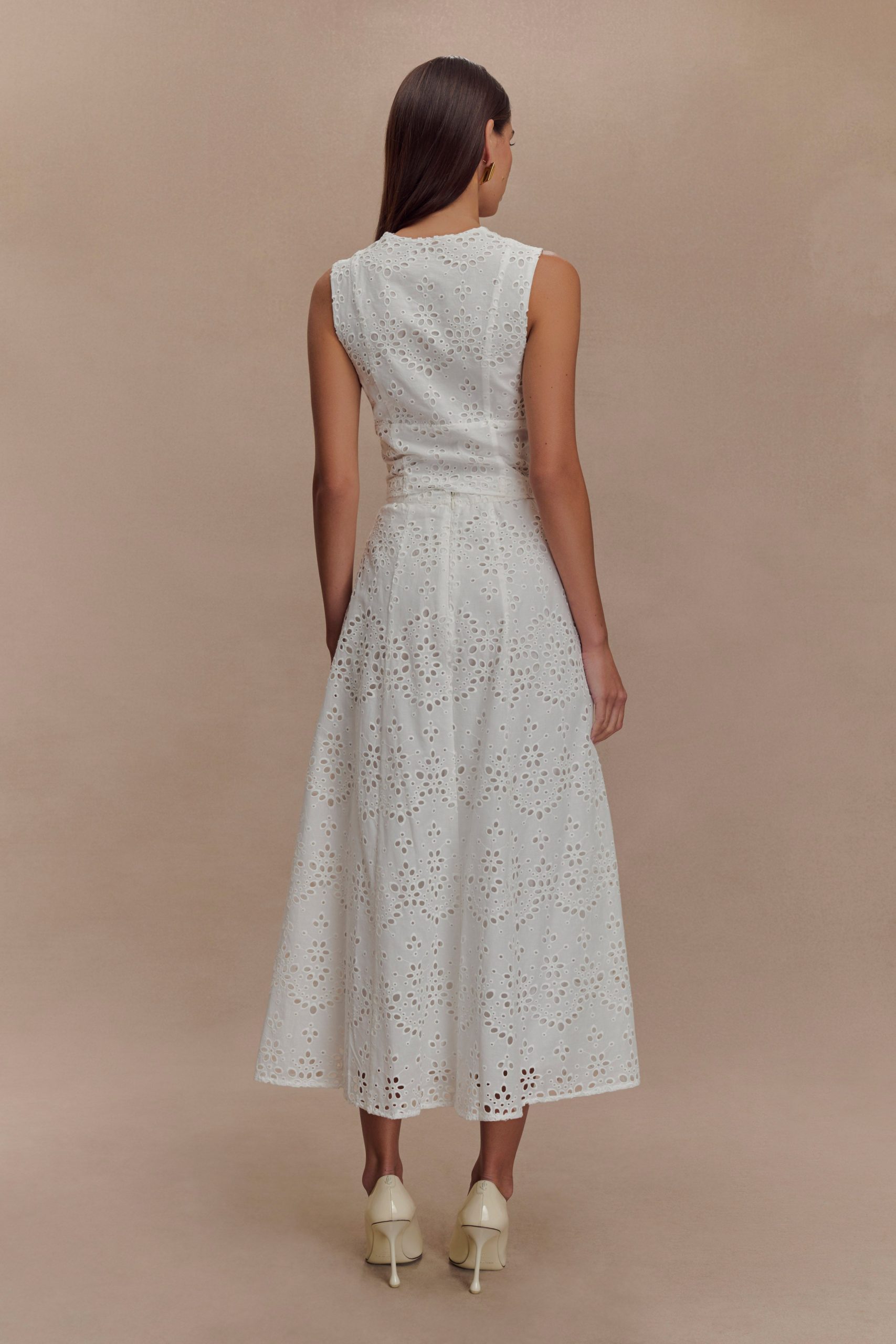 Arla Sleeveless Broderie Top - White - Image 5