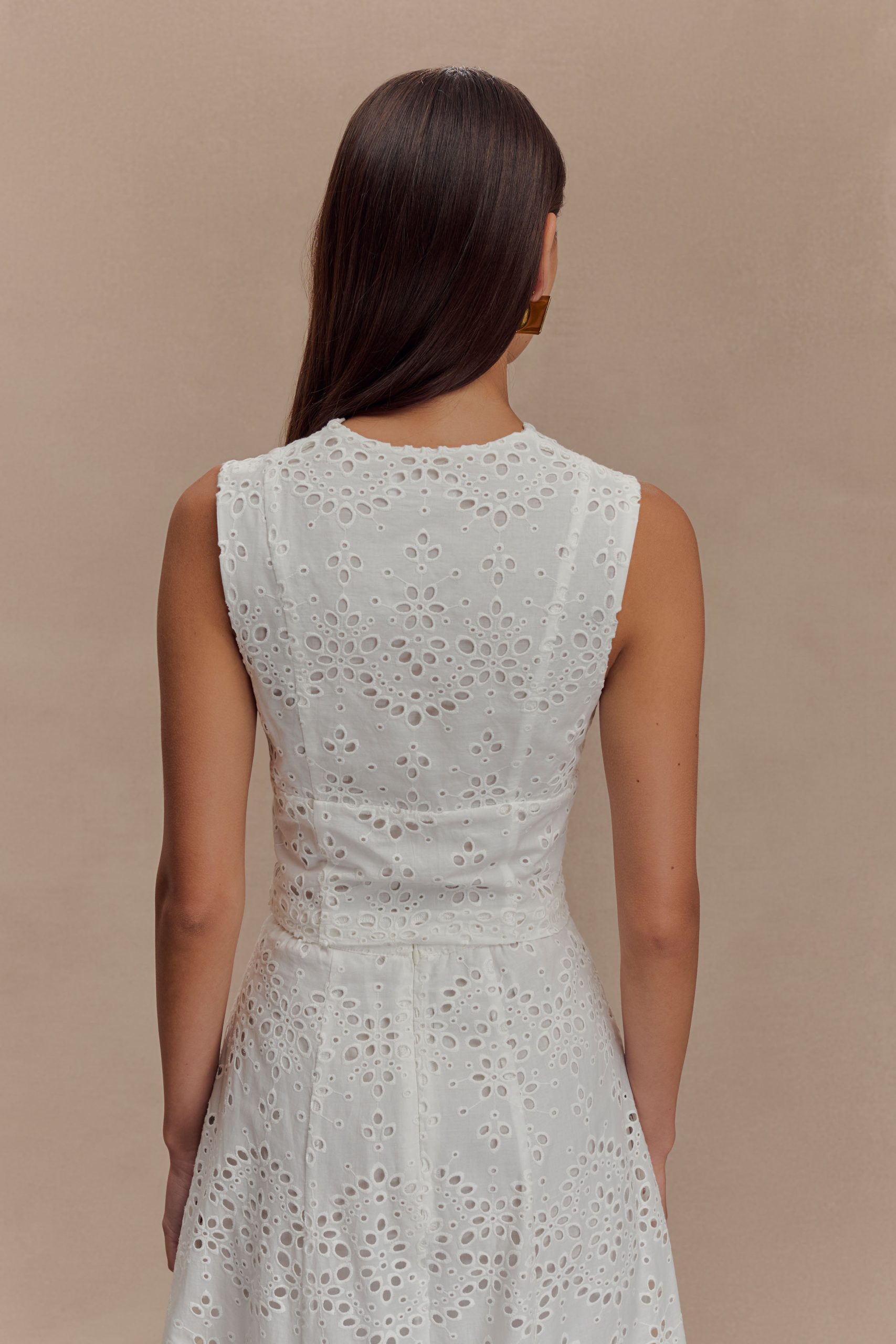 Arla Sleeveless Broderie Top - White - Image 2