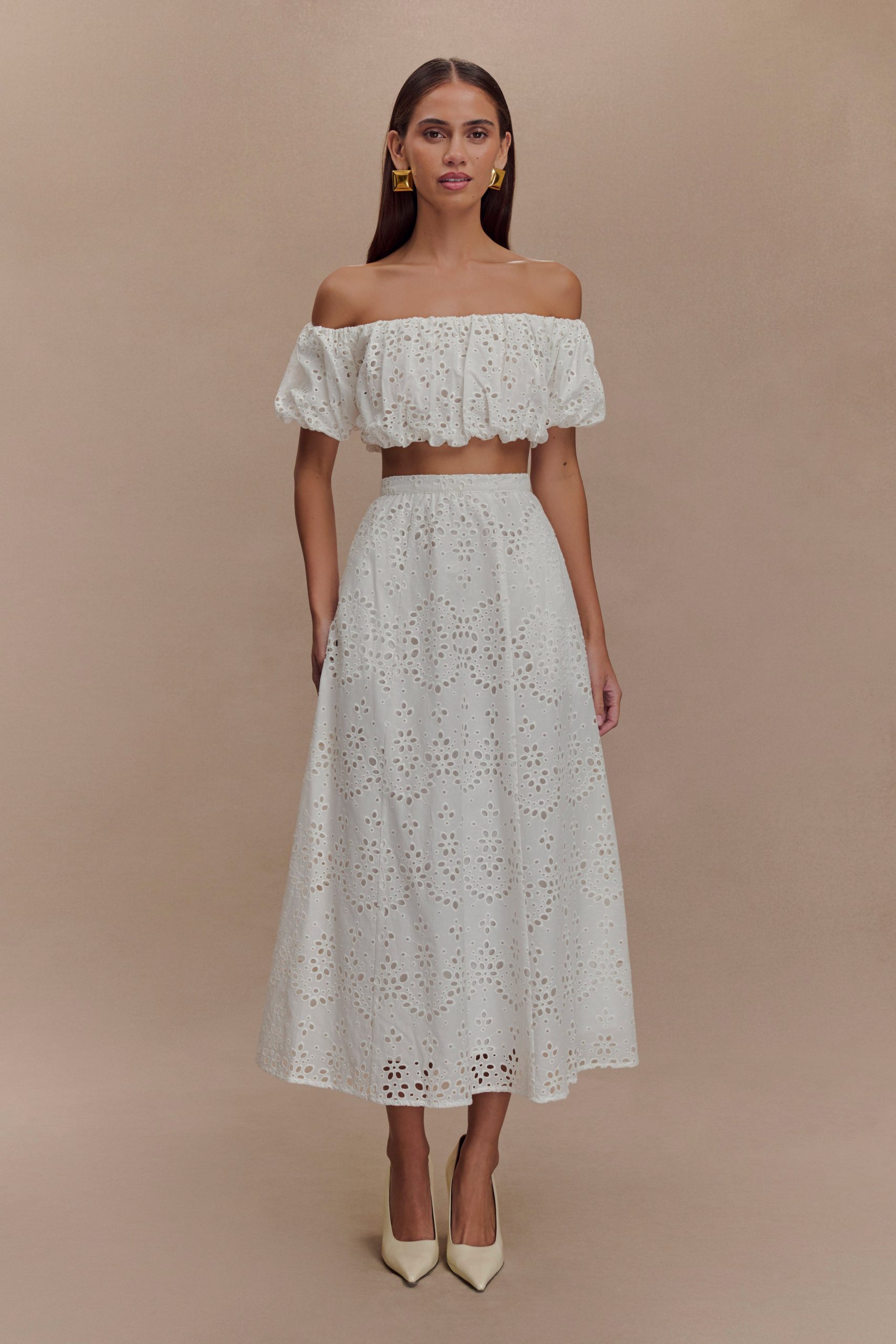 Autumn Off Shoulder Broderie Top - White - Image 8