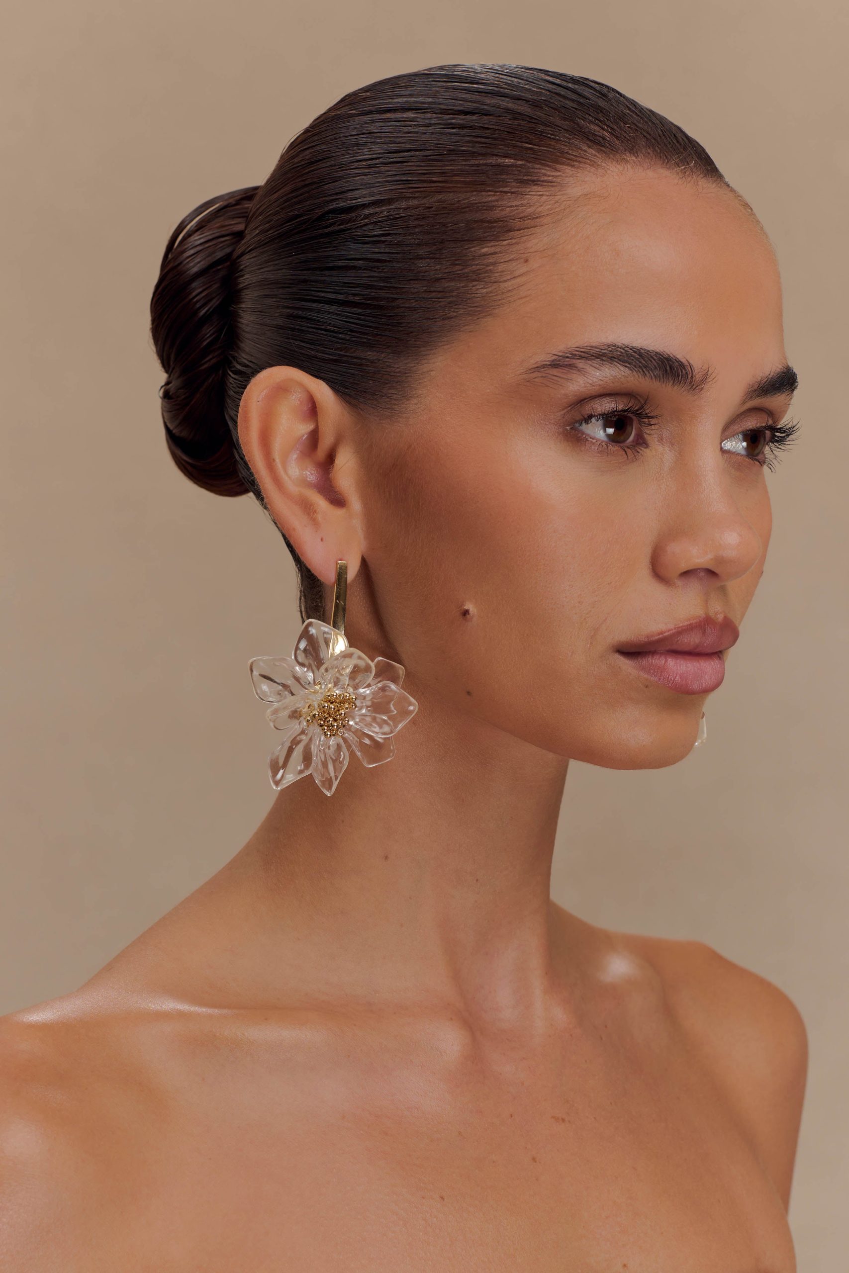 Naomi Acrylic Flower Earring - Gold - Image 2