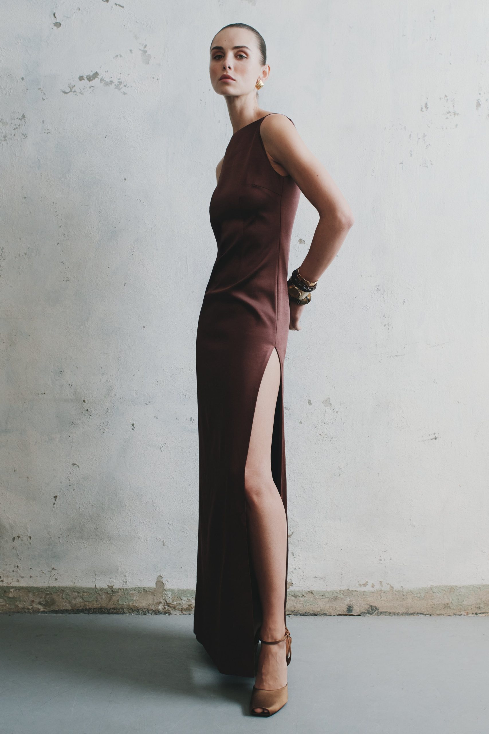 Violet Sleeveless Satin Maxi Dress - Dark Chocolate - Image 3