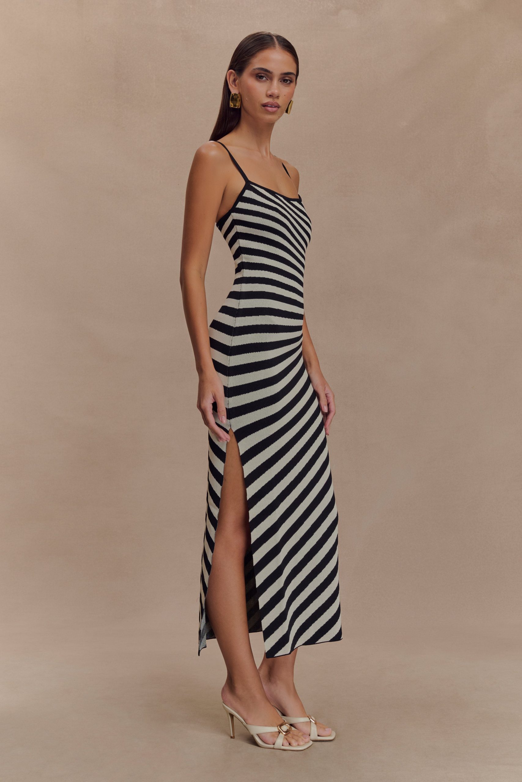 Raven Striped Knit Midi Dress - Black/White - Image 4