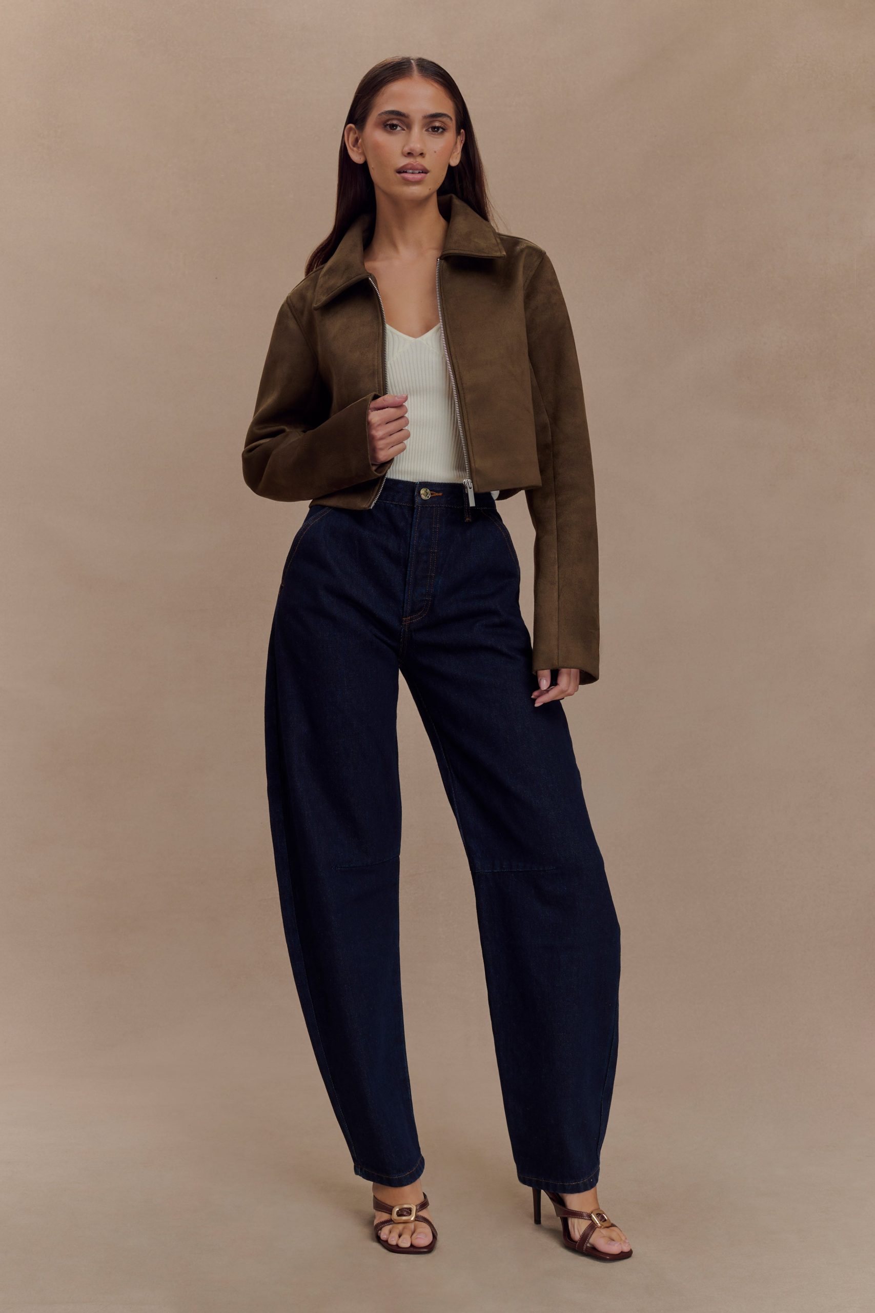 Hayes Faux Suede Collared Jacket - Chocolate - Image 9