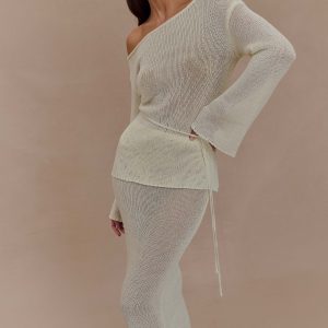 Reagan Off Shoulder Knit Top - White