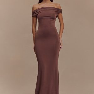 Kinsley Slinky Maxi Dress With Hardware - Chocolate