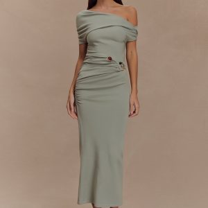 Kendra Scuba Jersey Midi Dress With Hardware - Sage