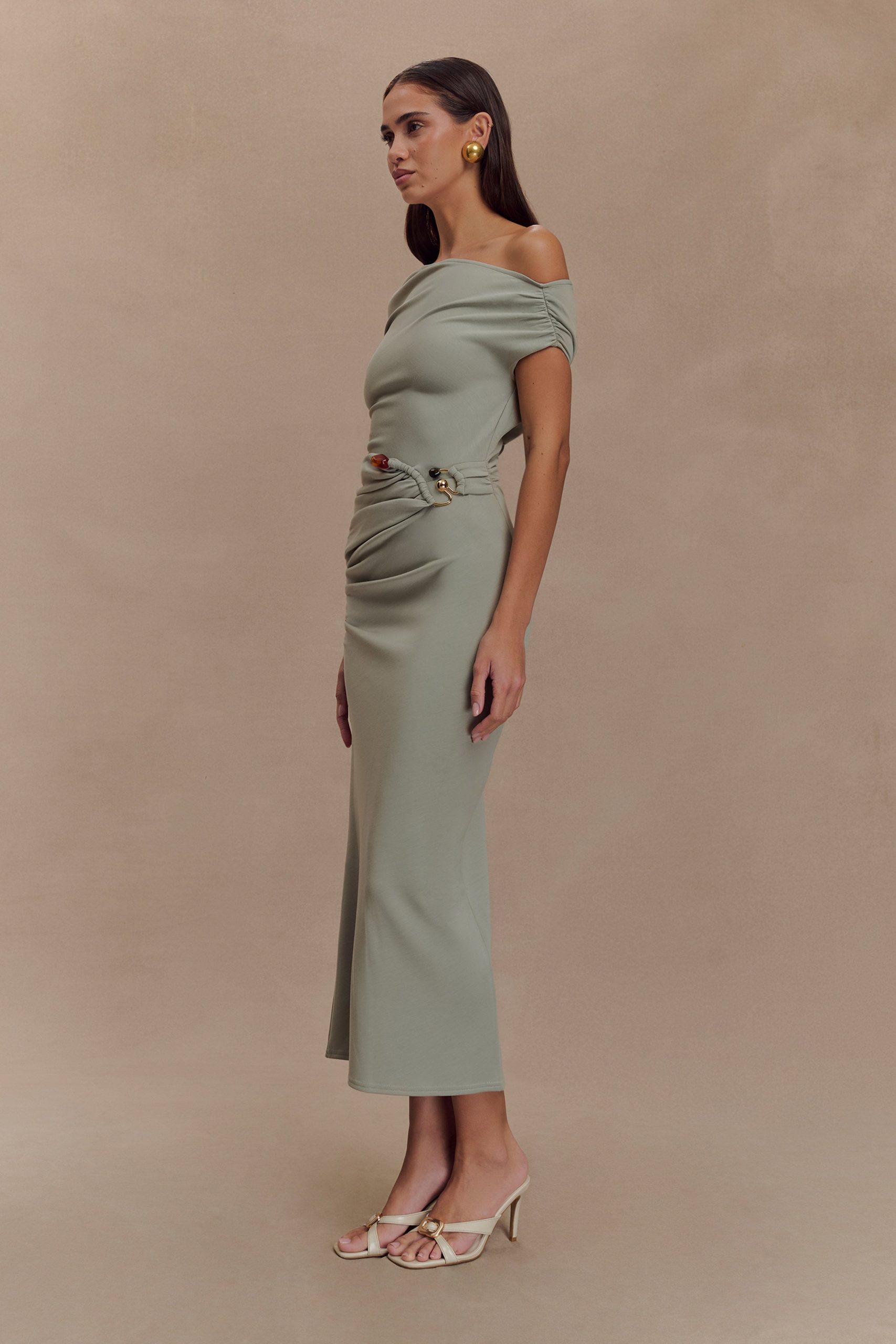 Kendra Scuba Jersey Midi Dress With Hardware - Sage - Image 4