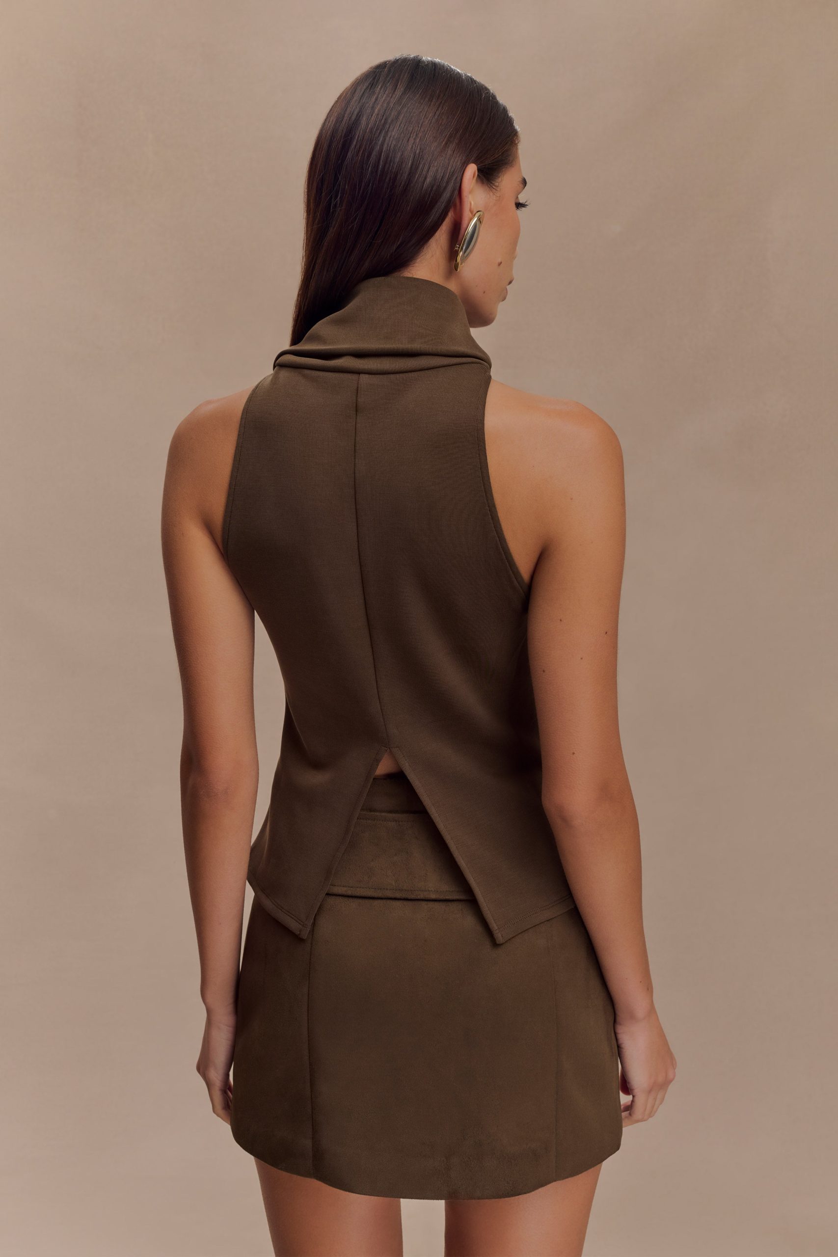 Hayes Faux Suede Belted Mini Skirt - Chocolate - Image 6