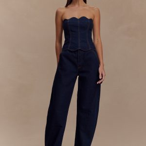 Oakley Strapless Scallop Denim Top - Indigo Blue