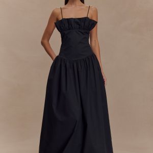 Janis Cotton Frill Maxi Dress - Black